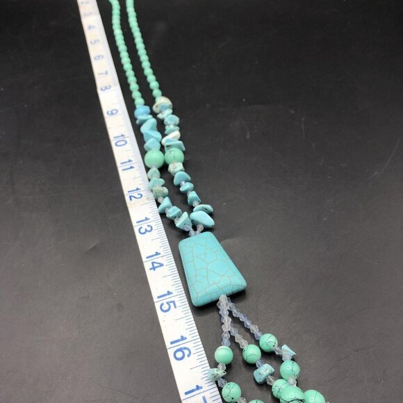 Turquoise Double Strand Chunky Necklace 66 Grams Pendant Dangle 18 Inches Hawaii - Picture 8 of 11